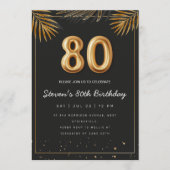 Golden Tropical Palm Leaves 80th Birthday  Einladung (Vorderseite)