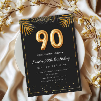 Golden Tropical Palm Leaves 90th Birthday  Einladung