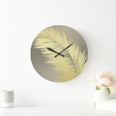Golden Tropical Palm leaves Große Wanduhr (Zuhause)