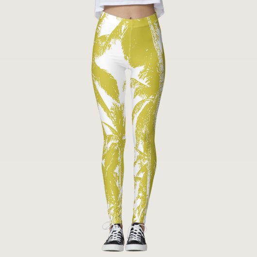 Golden Tropical Palm Trees Leggings (Vorderseite)