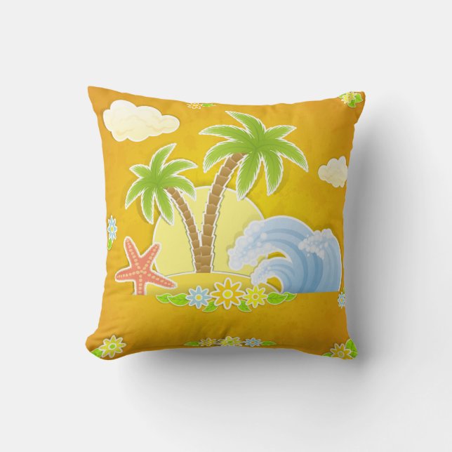 Golden Tropical Paradise Throw Kissen (Vorderseite)