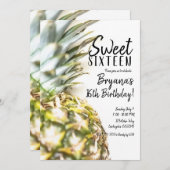 Golden Tropical Pineaple Sweet 16 Beach Party Einladung (Vorne/Hinten)