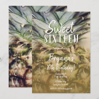 Golden Tropical Pineaple Sweet 16 Party Einladung