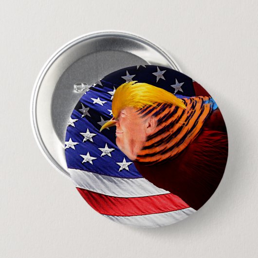 Golden Trump Bird USA Flag Round Pin-back Button (Vorne & Hinten)