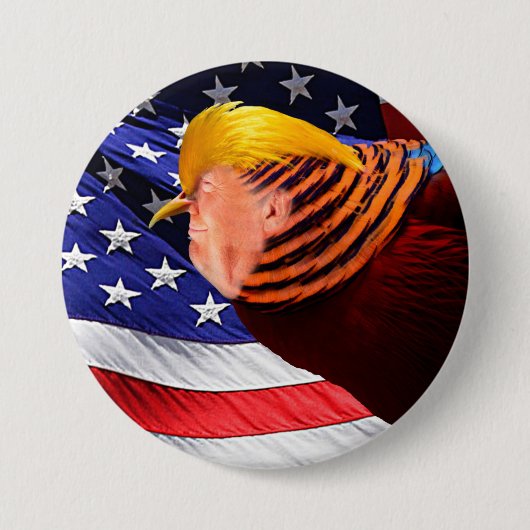 Golden Trump Bird USA Flag Round Pin-back Button (Vorderseite)