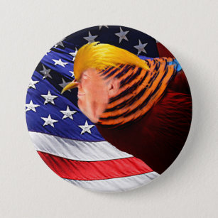 Golden Trump Bird USA Flag Round Pin-back Button
