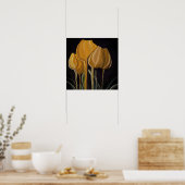 Golden Tulip Trio on Black Poster (Küche)