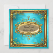 Golden Turquoise Elite Elegante Geburtstagsparty Einladung (Vorderseite)