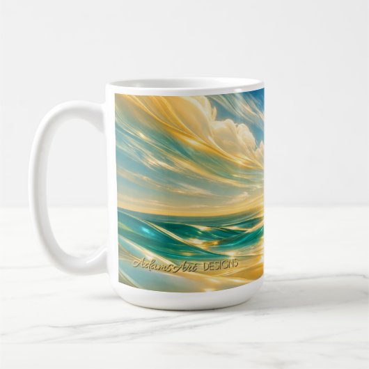 Golden Turquoise Ocean Waves Sunset Kaffeetasse (Links)