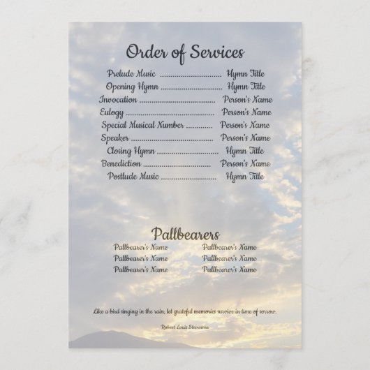 Golden Twilight Cloud Photo Funeral Program Programm (Rückseite)