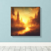 Golden Twilight River Through Dreamy Forest Leinwanddruck (Insitu (Holzboden))