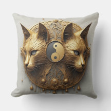 Golden Twin Cat Yin Yang Sculpture