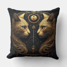 Golden Twin Cat Yin Yang Sculpture