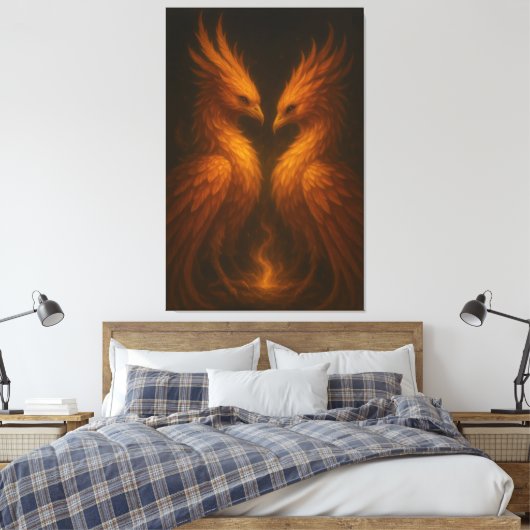 Golden Twin Phoenix • Luxury Fine Art Canvas Leinwanddruck (Insitu (Schlafzimmer))