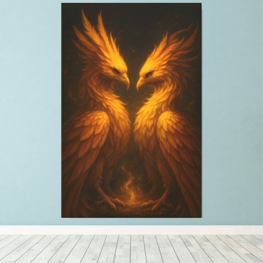 Golden Twin Phoenix • Luxury Fine Art Canvas Leinwanddruck (Insitu (Holzboden))