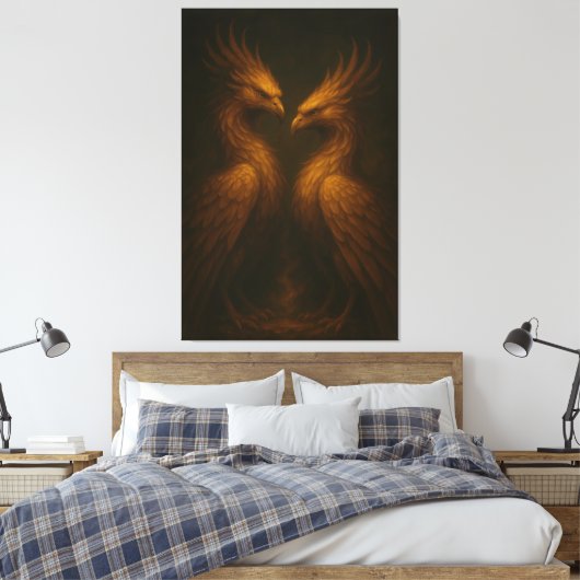 Golden Twin Phoenix • Luxury Fine Art Canvas Leinwanddruck (Insitu (Schlafzimmer))