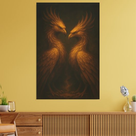 Golden Twin Phoenix • Luxury Fine Art Canvas Leinwanddruck (Insitu (Wohnzimmer))