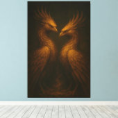 Golden Twin Phoenix • Luxury Fine Art Canvas Leinwanddruck (Insitu (Holzboden))