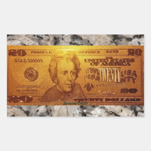 Golden U.S. 20 Dollar Bill Front Rechteckiger Aufkleber (Vorderseite)