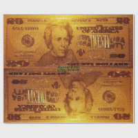Golden U.S. 20 Dollar Bill Reflection