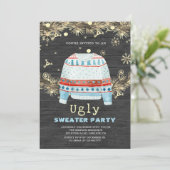 Golden Ugly Sweater Holoden Einladung (Stehend Vorderseite)