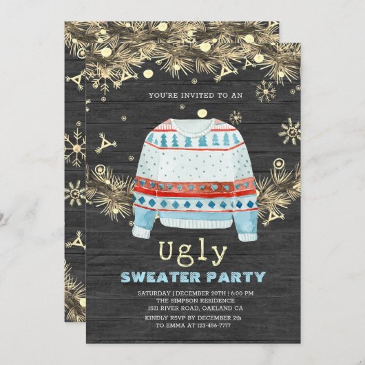 Golden Ugly Sweater Holoden Einladung (Vorne/Hinten)