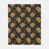 Golden und Black Floral Elegante Rose Fleecedecke (Vorderseite)