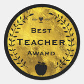 Golden und Black Laurel Wreath Best Teacher Award Runder Aufkleber (Vorderseite)