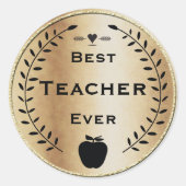 Golden und Black Laurel Wreath Best Teacher Award Runder Aufkleber (Vorderseite)
