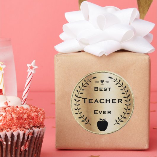 Golden und Black Laurel Wreath Best Teacher Award Runder Aufkleber (Party)