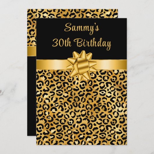 Golden und Black Leopard Print Birthday Party Einladung (Vorne/Hinten)