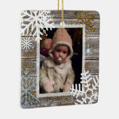 Golden und Blauer Schneeflocken Foto Ornament (Rechts)