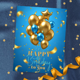 Golden und Blue Balloons und Confetti Geburtstag Postkarte