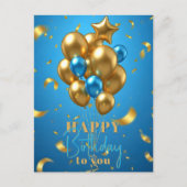 Golden und Blue Balloons und Confetti Geburtstag Postkarte (Vorderseite)