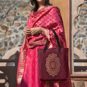 Golden und Crimson Arabesque Style Mandala Tasche