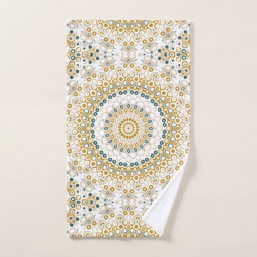 Golden und Green Geometric Mandala Pattern Badhandtuch Set (Handtuch)
