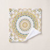 Golden und Green Geometric Mandala Pattern Badhandtuch Set (Waschlappen)
