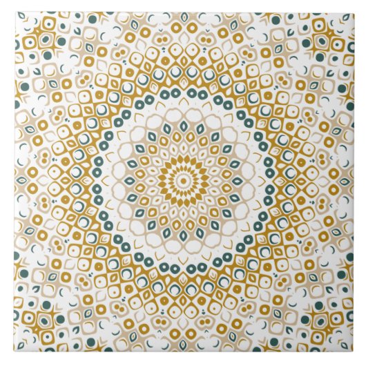 Golden und Green Geometric Mandala Pattern Fliese (Vorderseite)