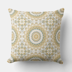 Golden und Green Geometric Mandala Pattern Kissen