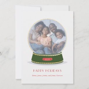Golden und Green Glimmer Snow Globe Holiday Card Ankündigung
