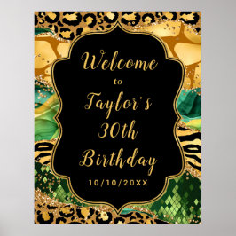 Golden und Green Safari Agate Geburtstag Willkomme Poster