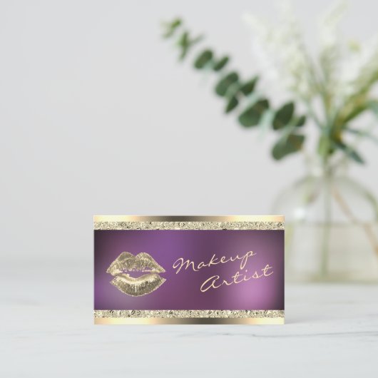 Golden und Lila Shimmer Makeup Artist Beauty Visitenkarte (Stehend Vorderseite)