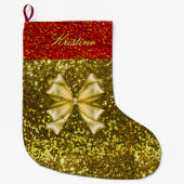 Golden und Red Glitzer mit Bow Großer Weihnachtsstrumpf (Vorderseite)