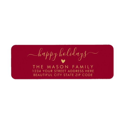 Golden und Red Happy Holidays Script-Rücksendeadre (Vorne)