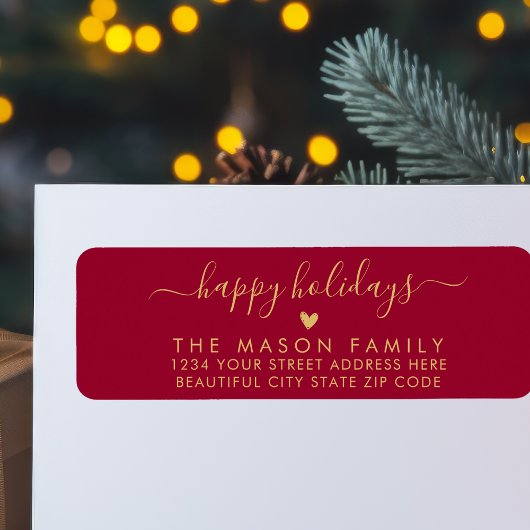 Golden und Red Happy Holidays Script-Rücksendeadre