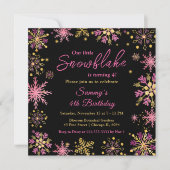 Golden und Rosa Schneeflocken Geburtstagsparty Einladung (Vorderseite)