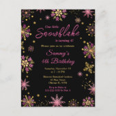 Golden und Rosa Schneeflocken Geburtstagsparty Postkarte (Vorderseite)