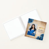 Golden und Royal Blue Rose Foto Quinceanera Guest Notizblock (Innenseite)