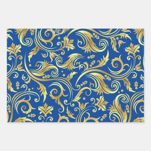 Golden und Royal Blue Scroll Geschenkpapier Set (Vorderseite 2)