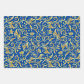 Golden und Royal Blue Scroll Geschenkpapier Set (Vorderseite)